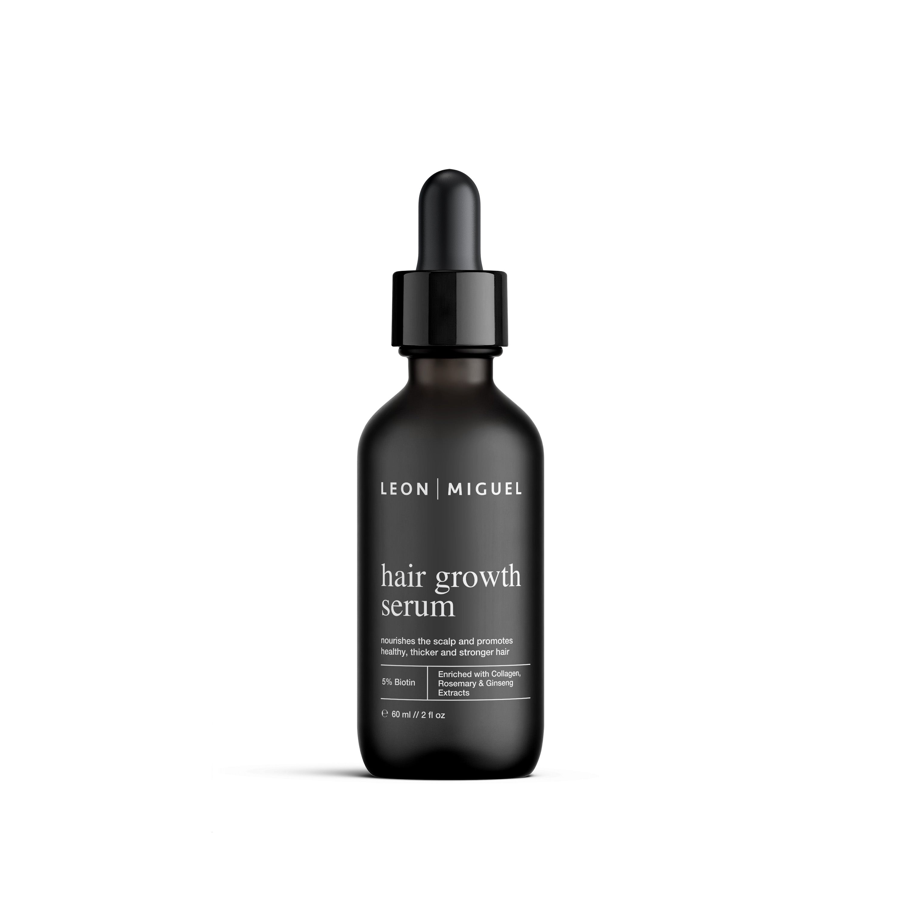 Hair Growth Serum in eleganter Glasflasche mit Pipette – nährstoffreiche Formel für kräftiges, gesundes Haarwachstum.
