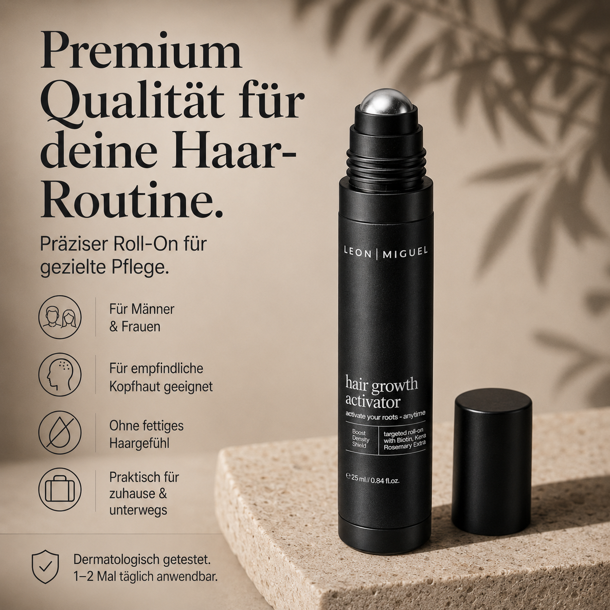 Anwendung des LEON MIGUEL Hair Growth Activator direkt auf der Kopfhaut