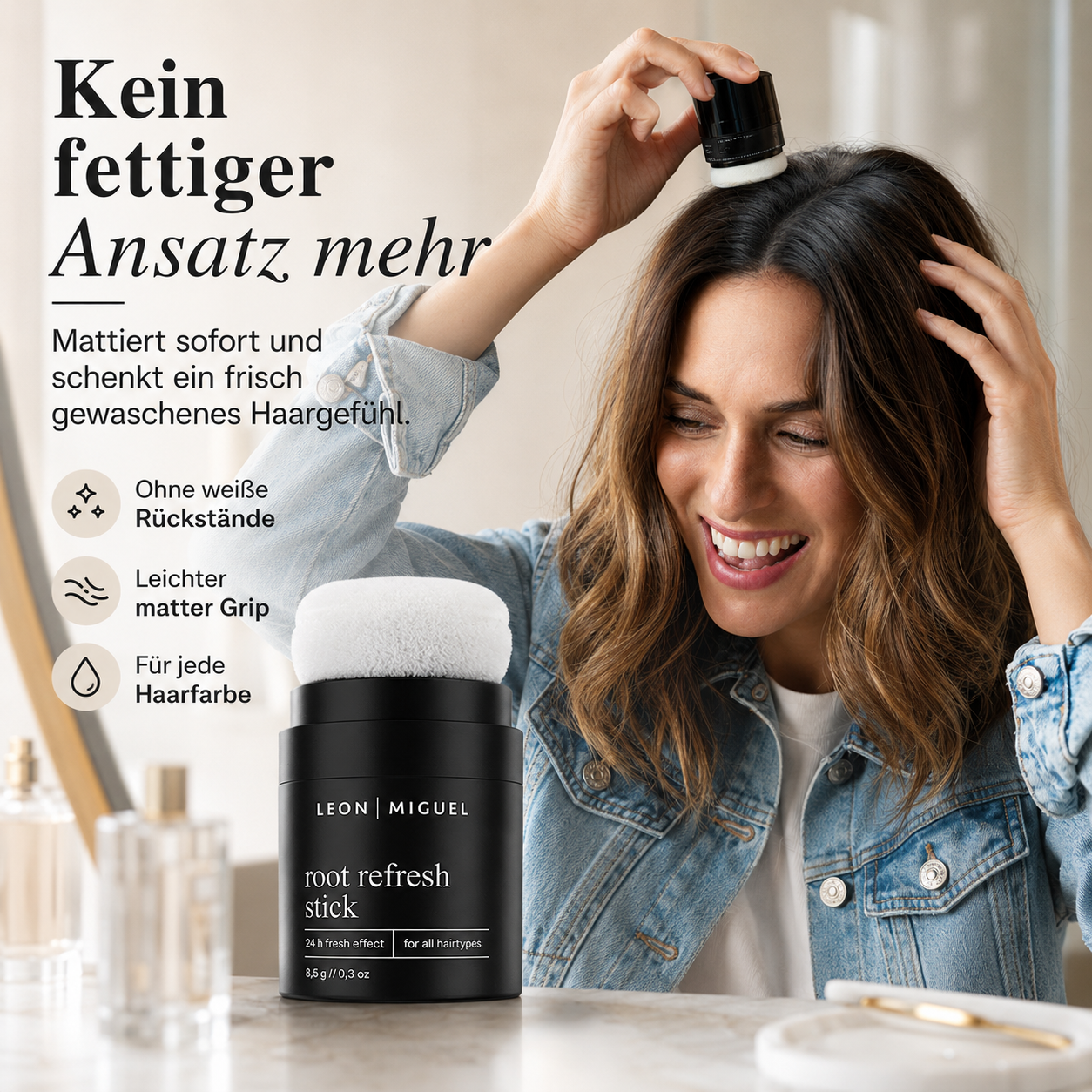 LEON MIGUEL Root Refresh Stick Trockenshampoo gegen fettige Ansätze für frische Haare ohne Rückstände