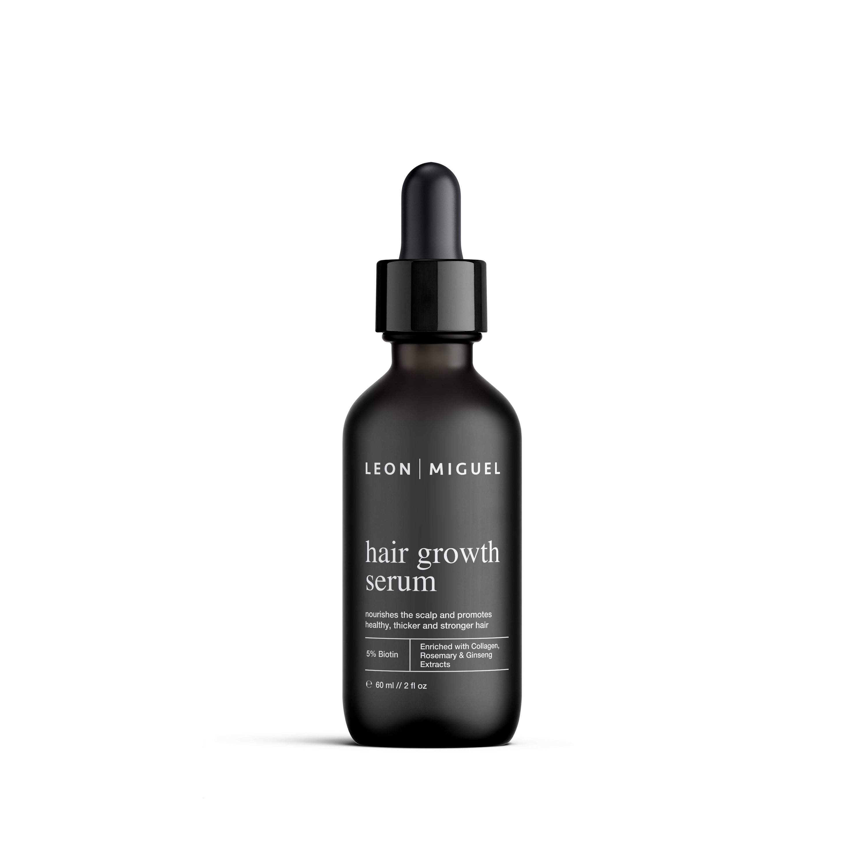 Hair Growth Serum dans un élégant flacon en verre avec pipette - formule riche en nutriments pour une croissance vigoureuse et saine des cheveux.